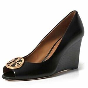 TORY BURCH BENTON 2 PEEP TOE 85MM Leather WEDGE